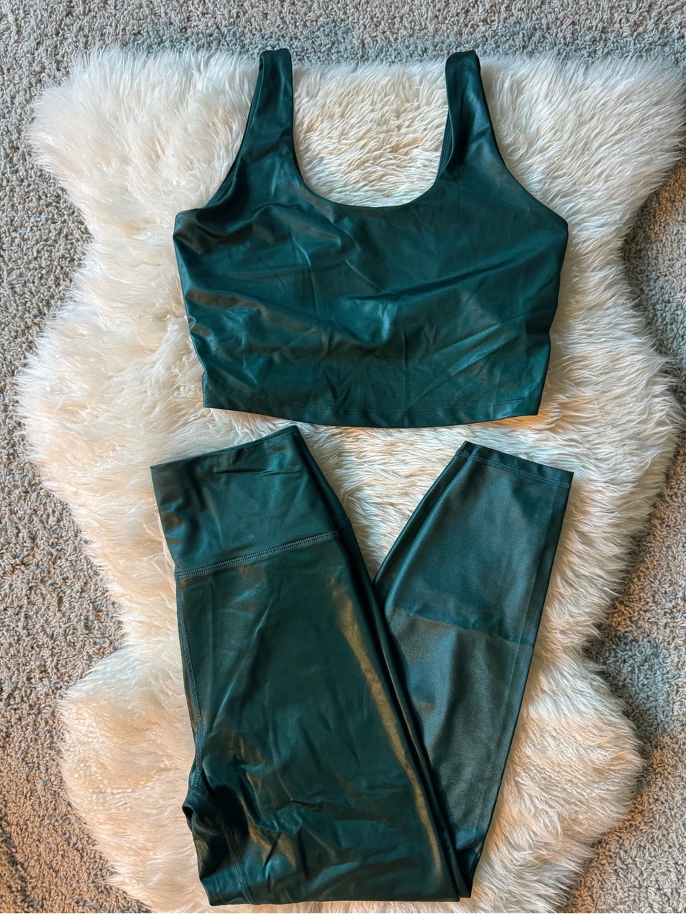 Spiritual Gangster Shiny Forest Green Top & Leggings Set